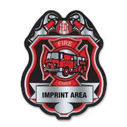 Imprinted Red and Silver Member Fire Department Sticker Badge imprinted fire department badge, red and silver fire badge, custom fire dept sticker, kids fire safety giveaway, EMS community outreach, police event giveaways, sticker badge for children, public education materials