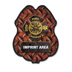 Imprinted Rustic Fire Rescue Plastic Clip-On Badge 