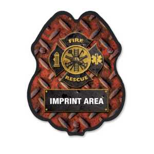 Imprinted Rustic Fire Rescue Plastic Clip-On Badge rustic fire rescue badge, clip-on badge for kids, fire department promotional items, EMS outreach giveaways, police department community handouts, children’s safety event items, custom fire rescue badge, first responder outreach tools