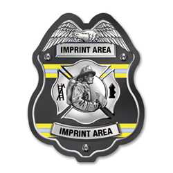 Imprinted Volunteer FF Black Sticker Badge firefighting, fire safety product, fire prevention, plastic fire badge, firefighting badge, volunteer firefighter badge, custom badge, custom firefighter badge