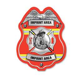 Imprinted Volunteer FF Red Sticker Badge firefighting, fire safety product, fire prevention, plastic fire badge, firefighting badge, volunteer firefighter badge, custom badge, custom firefighter badge