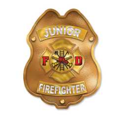 Jr FF Gold Maltese Cross Sticker Badge firefighter badge, kids firefighter badge, junior firefighter badge, patriotic firefighter badge, fire safety products, fire fighting, fire prevention