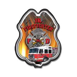Jr FF Maltese&Fire Truck Plastic Clip-On Badge 
