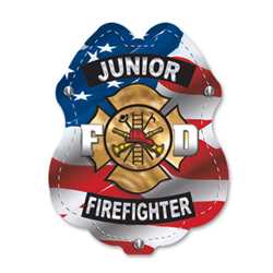 Jr. FF Patriotic Sticker Badge firefighter badge, kids firefighter badge, junior firefighter badge, patriotic firefighter badge, fire safety products, fire fighting, fire prevention