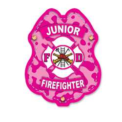 Jr FF Pink Camo Sticker Badge firefighter badge, kids firefighter badge, junior firefighter badge, patriotic firefighter badge, fire safety products, fire fighting, fire prevention