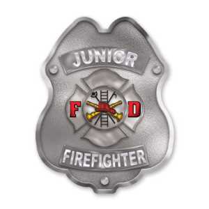 Jr FF Silver Maltese Cross Plastic Clip-On Badge 