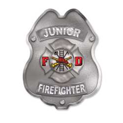 Jr FF Silver Maltese Cross Sticker Badge firefighter badge, kids firefighter badge, junior firefighter badge, patriotic firefighter badge, fire safety products, fire fighting, fire prevention