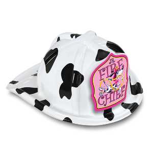 Jr. Fire Chief Specialty Hat - Pink Dalmatian Shield firefighting, fire safety product, fire prevention, plastic fire hats, fire hats, kids fire hats, junior firefighter hat, junior fire chief hat, jr fire chief hat pink dalmatian, pink dalmatian firefighter hat, dalmatian kids fire helmet, fire department children’s giveaways, EMS outreach items, police department community handouts, kids firefighter helmet, safety event giveaways, first responder promotional items