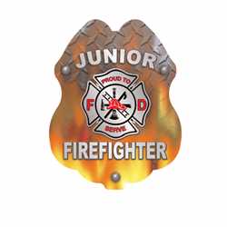 Jr Firefighter Maltese Diamond Flame Sticker Badge firefighter badge, kids firefighter badge, junior firefighter badge,  firefighter badge, fire safety products, fire fighting, fire prevention
