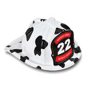 Jr Firefighter Specialty Hat - Custom Black/White # Shield firefighting, fire safety product, fire prevention, plastic fire hats, fire hats, kids fire hats, junior firefighter hat, custom fire hat, black white firefighter hat, custom firefighter shield, jr firefighter hat, kids fire hat, black and white fire emblem, fire department giveaways, EMS community outreach, police department event supplies, children’s fire safety items, fire prevention week handouts