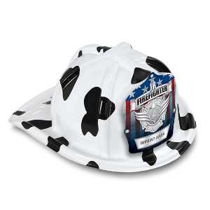 Jr Firefighter Specialty Hat - Custom Silver Jr. FF Shield firefighting, fire safety product, fire prevention, plastic fire hats, fire hats, kids fire hats, junior firefighter hat, custom fire hat, silver jr firefighter hat, customizable fire hat, junior firefighter shield, kids fire hat, fire department giveaways, EMS community outreach, police department event supplies, children’s fire safety items, fire prevention week handouts