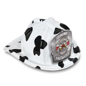 Jr. Firefighter Specialty Hat - Silver Maltese Cross Shield firefighting, fire safety product, fire prevention, plastic fire hats, fire hats, kids fire hats, junior firefighter hat, jr firefighter hat silver maltese cross, maltese cross firefighter hat, fire department children’s giveaways, EMS outreach items, police department community handouts, kids firefighter helmet, safety event giveaways, first responder promotional items