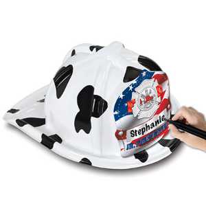 Jr Firefighter Specialty Hat - Stock Patriotic "Your Name" Shield firefighting, fire safety product, fire prevention, plastic fire hats, fire hats, kids fire hats, junior firefighter hat, patriotic firefighter hat, customizable fire hat, jr firefighter hat, kids fire hat, your name fire shield, fire department giveaways, EMS community outreach, police department event supplies, children’s fire safety items, fire prevention week handouts