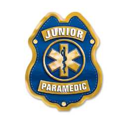 Jr Paramedic Blue and Gold Sticker Badge jr paramedic sticker badge, blue gold paramedic badge, EMS kids giveaway, fire department promotional items, police community outreach, emergency preparedness badge, sticker badge for kids, public education materials