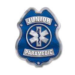 Jr Paramedic Blue and Silver Sticker Badge jr paramedic sticker badge, blue silver paramedic badge, EMS kids giveaway, fire department promotional items, police community outreach, emergency preparedness badge, sticker badge for kids, public education materials