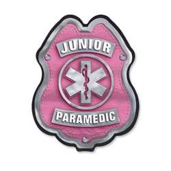 Jr Paramedic Pink/Silver Plastic Clip-On Badge 