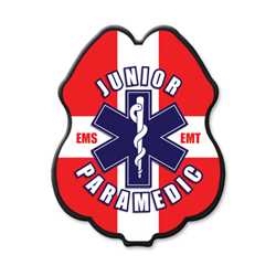 Jr Paramedic Red, White & Blue Plastic Clip-On Badge 