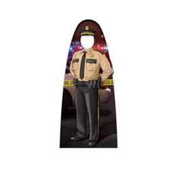 Male Jr. Police Officer Photo Prop 20.25" x 45" police, police officer, cut out, photo prop, male, male police officer, police department, officer, stand up, corrugated plastic, indoor use, outdoor use, custom, imprinted 