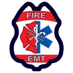 Maltese Cross & Star of Life Sticker Badge firefighter badge, kids firefighter badge, junior firefighter badge, patriotic firefighter badge, fire safety products, fire fighting, fire prevention