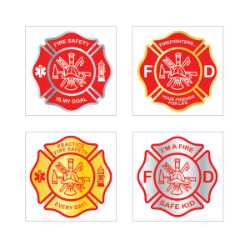 Maltese Cross Stickers firefighting, fire safety product, fire prevention, fire safety stickers, fire prevention stickers, maltese cross stickers, fire department stickers, kids fire safety giveaways, EMS outreach supplies, police department children’s items, fire safety handouts, community event giveaways, fire prevention week items, firefighter symbol stickers