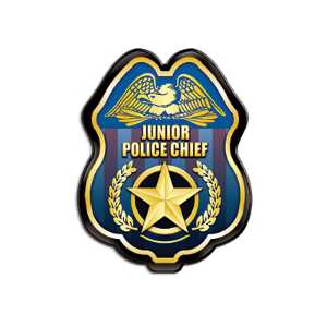 Patriotic Gold Jr. Police Chief Badge Police, safety product, educational, plastic police badge, police officer badge, stock badge, stock police badge, Patriotic Gold Jr Police Chief Badge, SS66785P9, kids patriotic police badge, junior police chief badge, clip on police badge, police promotional products, community event giveaways, patriotic outreach supplies, safety education items, youth police badge, bulk kids badges, law enforcement promotional products