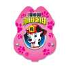 Pink Dalmatian Sticker Badge pink dalmatian badge, fire pup sticker badge, kids fire safety giveaway, fire department promotional items, EMS community outreach, police event giveaways, sticker badge for kids, public education materials