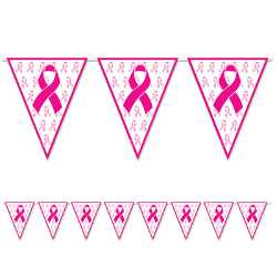 Pink Ribbon Pennant Banner pink ribbon, photo op, pennant banner, health & awareness, pink ribbon pennant banner, breast cancer awareness banner, fire department event décor, EMS outreach supplies, police department community items, kids safety giveaways, awareness promotional items, fire prevention week decorations