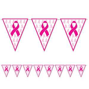 Pink Ribbon Pennant Banner pink ribbon, photo op, pennant banner, health & awareness, pink ribbon pennant banner, breast cancer awareness banner, fire department event décor, EMS outreach supplies, police department community items, kids safety giveaways, awareness promotional items, fire prevention week decorations