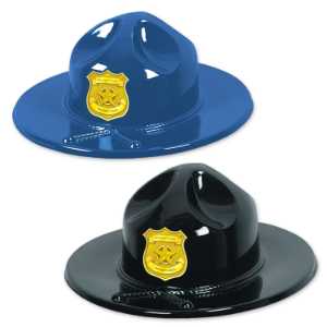 Plastic Trooper Hats w/ Custom Gold Shield plastic trooper hats, kids trooper hat giveaway, fire department event items, EMS outreach handouts, police department promotional items, children’s safety event materials, custom trooper hat, first responder community outreach