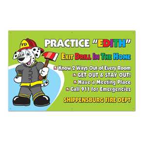 Practice "EDITH" - Custom Banner 37.5" x 60"  firefighting, fire safety product, fire prevention, EDITH, banner, vinyl banner, outdoor use, indoor use, department name, imprinted, custom