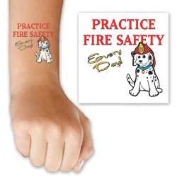 Practice Fire Safety Dalmatian Tattoo dalmatian fire safety tattoo, firehouse dalmatian kids tattoo, practice fire safety temporary tattoo, fire department children’s giveaways, EMS outreach items, police department community handouts, kids fire safety materials, first responder promotional items