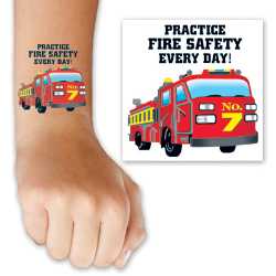 Practice Fire Safety Fire Truck Tattoo practice fire safety tattoo, fire truck kids tattoo, fire safety temporary tattoo, fire department children’s giveaways, EMS outreach items, police department community handouts, kids fire safety materials, first responder promotional items