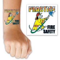 Practice Fire Safety Tattoo practice fire safety tattoo, fire safety kids tattoo, temporary fire safety tattoo, fire department children’s giveaways, EMS outreach items, police department community handouts, kids fire safety materials, first responder promotional items