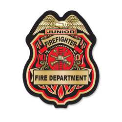Red/Gold Jr Firefighter Plastic Clip-On Badge 