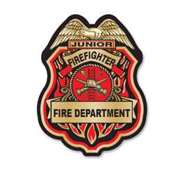 Red and Gold Jr Firefighter Sticker Badge 