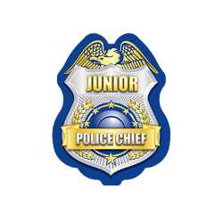 Silver/Blue Jr. Police Chief Sticker Badge Police, safety product, educational, sticker police badge, police officer badge, stock badge, stock police badge, stock sticker badge, stock