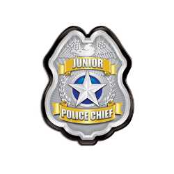 Silver Jr. Police Chief Badge Police, safety product, educational, plastic police badge, police officer badge, stock badge, stock police badge, Silver Jr Police Chief Badge, SS66785P12, kids police chief badge, junior police chief badge, clip on police badge, police promotional items, community event giveaways, police outreach supplies, safety education products, youth police badge, bulk kids badges, law enforcement promotional products