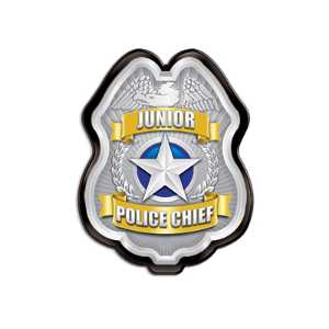 Silver Jr. Police Chief Badge Police, safety product, educational, plastic police badge, police officer badge, stock badge, stock police badge, Silver Jr Police Chief Badge, SS66785P12, kids police chief badge, junior police chief badge, clip on police badge, police promotional items, community event giveaways, police outreach supplies, safety education products, youth police badge, bulk kids badges, law enforcement promotional products