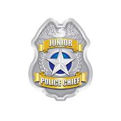Silver Jr. Police Chief Sticker Badge  Police, safety product, educational, sticker police badge, police officer badge, stock badge, stock police badge, stock sticker badge, stock