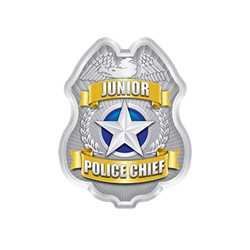 Silver Jr. Police Chief Sticker Badge  Police, safety product, educational, sticker police badge, police officer badge, stock badge, stock police badge, stock sticker badge, stock