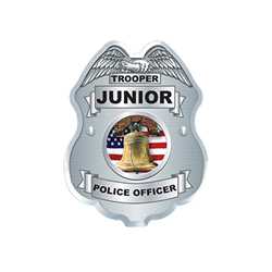 Silver Jr. Police Officer Sticker Badge Police, safety product, educational, sticker police badge, police officer badge, stock badge, stock police badge, stock sticker badge, stock