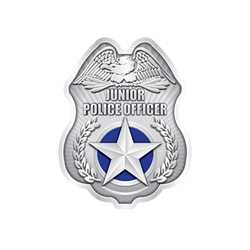 Silver Jr. Police Officer Sticker Badge  Police, safety product, educational, sticker police badge, police officer badge, stock badge, stock police badge, stock sticker badge, stock