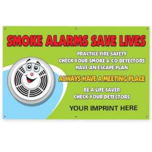 Smoke Alarms Save Lives- Custom Banner 37.5" x 60"    firefighting, fire safety product, fire prevention, vinyl banner, indoor use, outdoor use, banner, imprinted, custom, department name 