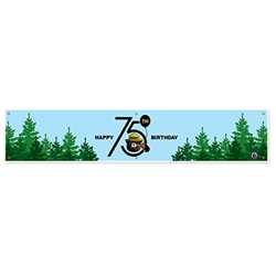 Smokey Bear 75th Vinyl Banner - 12" x 60" firefighting, fire safety product, fire prevention, smokey, smokey bear, vinyl banner, vinyl, smokey banner, indoor use, outdoor use, durable, visible, stock
