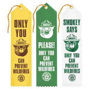 Smokey Bear Award Ribbons firefighting, fire safety product, fire prevention, smokey, smokey bear, award ribbons, ribbons, smokey award ribbons, assorted, assorted design, foil imprint, stock