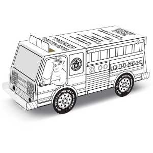 Smokey Bear Color-Me Paper Fire Truck firefighting, fire safety product, fire prevention, smokey, smokey bear, color me fire truck, color me, fire truck, paper fire truck, paper vehicle, card stock, assemble, color