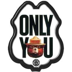 Smokey Bear Only You Black and White Plastic Decal Badge firefighting, fire safety product, fire prevention, smokey, smokey bear, clip-on badge, badge, bear, stock