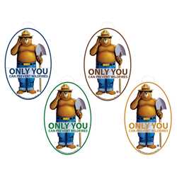 Smokey Oval Peel N Places firefighting, fire safety product, fire prevention, smokey bear, peel n place, assorted design, assorted, reusable, repositionable, wildfires, only you, peel n place