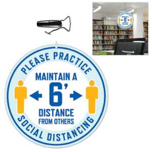 Social Distancing Cardboard Ceiling Sign Stand 6' Apart, Covid-19, colds, be smart, social distancing 