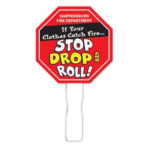 Stop, Drop & Roll - Stop Sign Shaped Fan stop drop roll fan, stop sign shaped fan, fire safety giveaway, fire department promotional items, police community outreach products, EMS safety handouts, kids fire prevention items